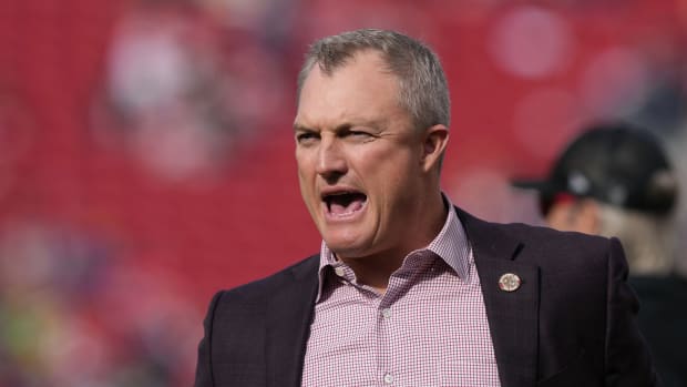 Dec 10, 2023; Santa Clara, California, USA; San Francisco 49ers general manager John Lynch before the game against the Seattle Seahawks at Levi's Stadium. Mandatory Credit: Darren Yamashita-USA TODAY Sports  
